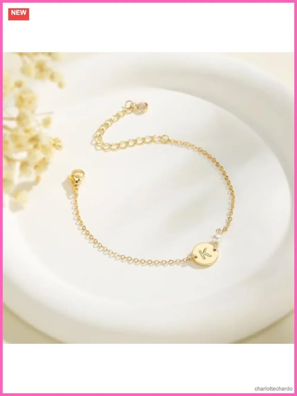 14k Gold Plated Initial Bracelet Adjustable 6